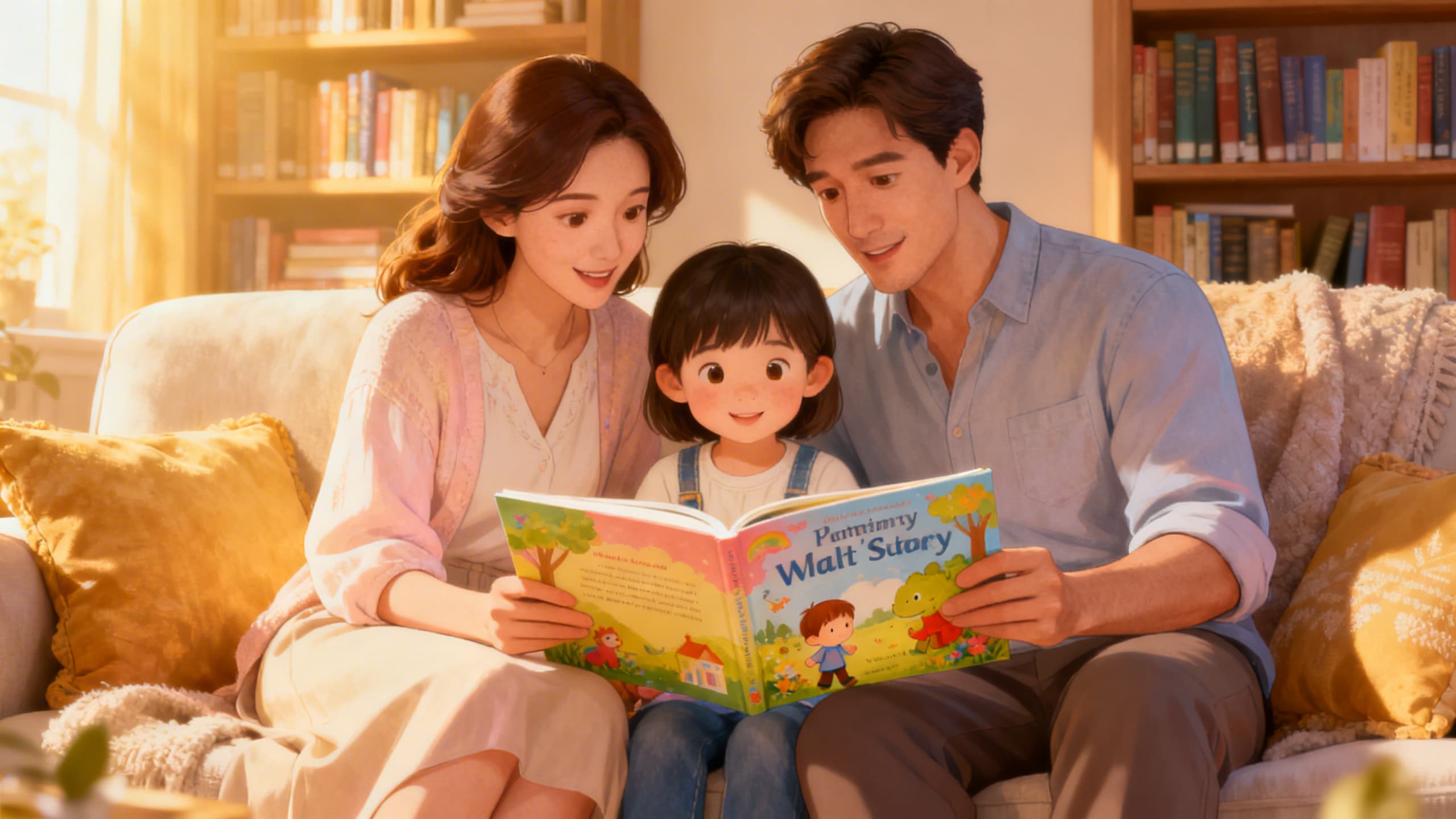 Familia leyendo junta